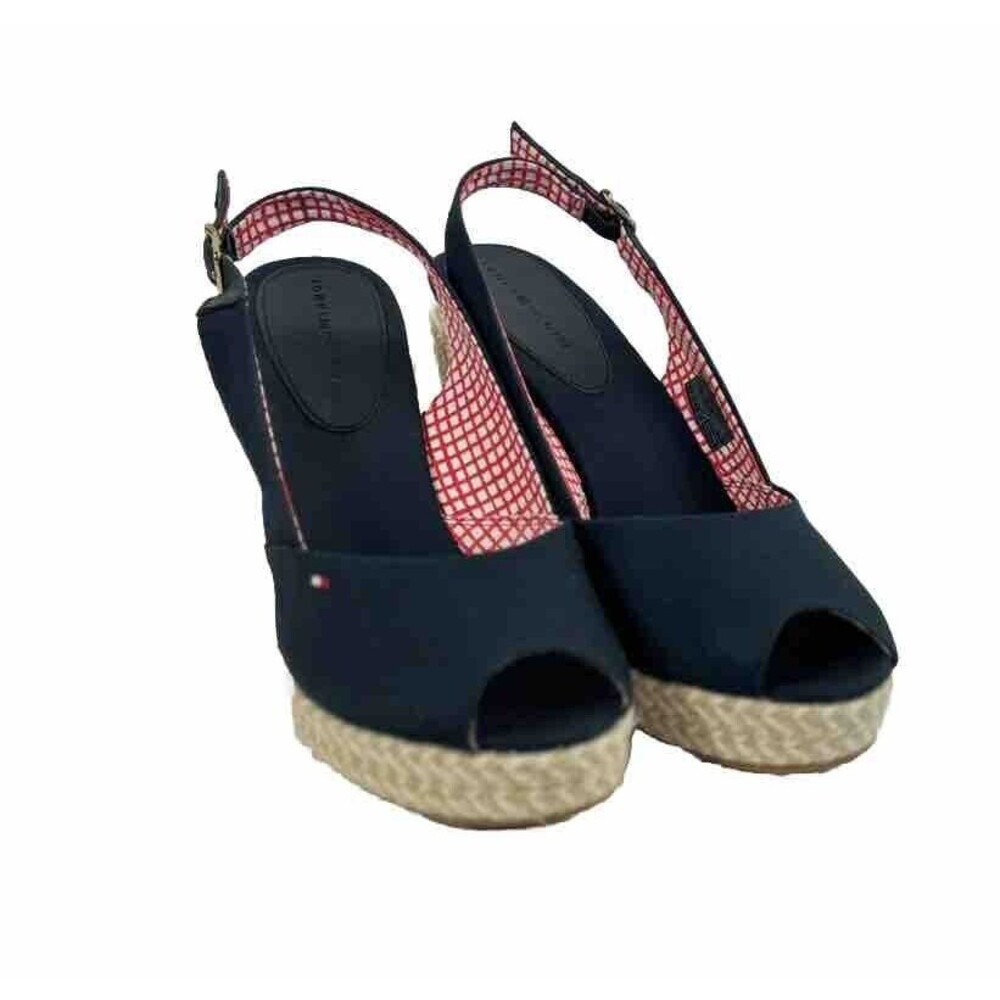 Tommy Hilfiger Espadrille Blue Women's Size 9 Sling Back Hi Wedge Sandal Heels